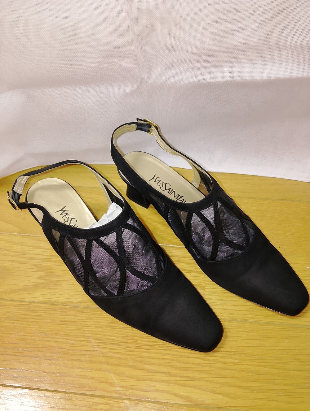 Yves Saint Laurent Black Mesh Slingback Pumps